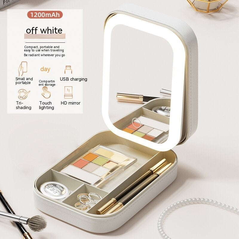 LED Mirror Makeup Storage Box | Portable Travel Cosmetics Organiser