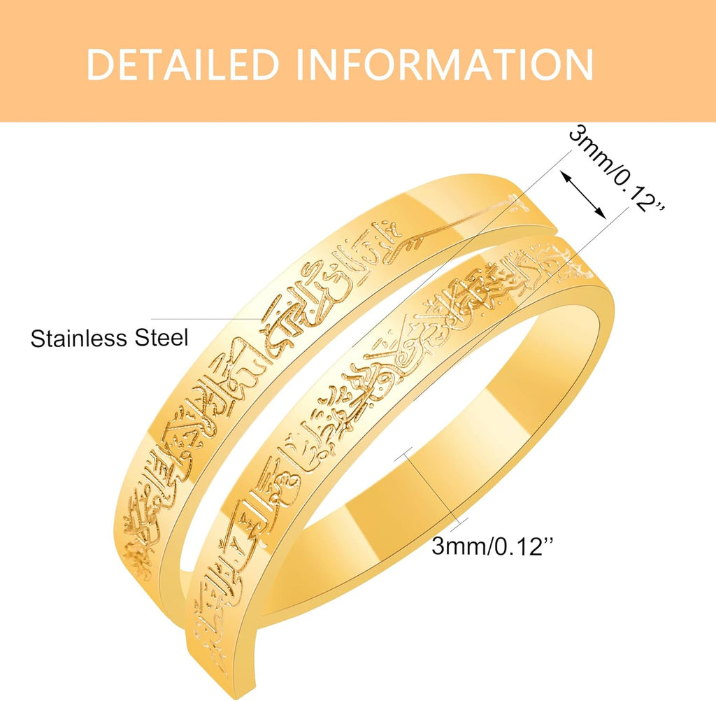 Ayatul Kursi Ring - Elegant Openable Ring for Women, Crafted from Durable Stainless Steel, Features Beautiful Arabic Calligraphy, Perfect for Muslim Women LCS-YA4978