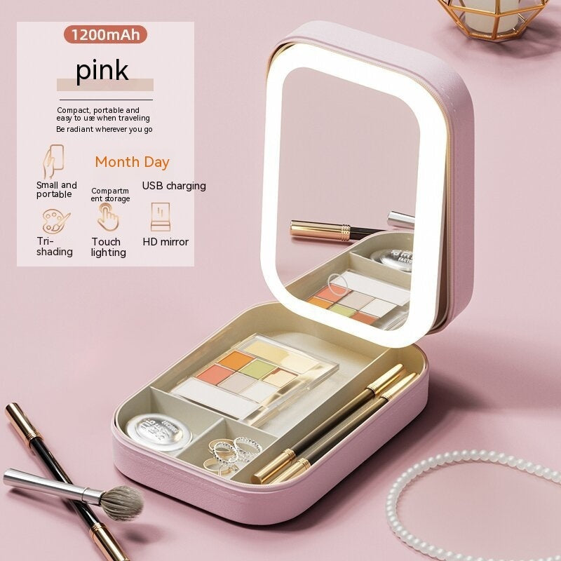 LED Mirror Makeup Storage Box | Portable Travel Cosmetics Organiser