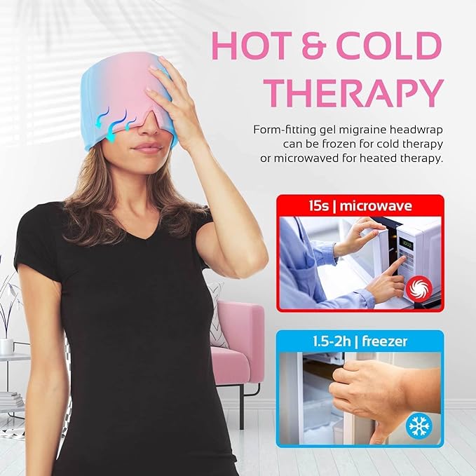 Hot Cold Therapy Migraine Cap – Covers Forehead Temples and Crown