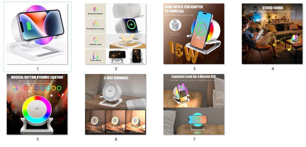 4-in-1 Night Lamp | RGB Speaker + Phone Holder + 15W Wireless Charger