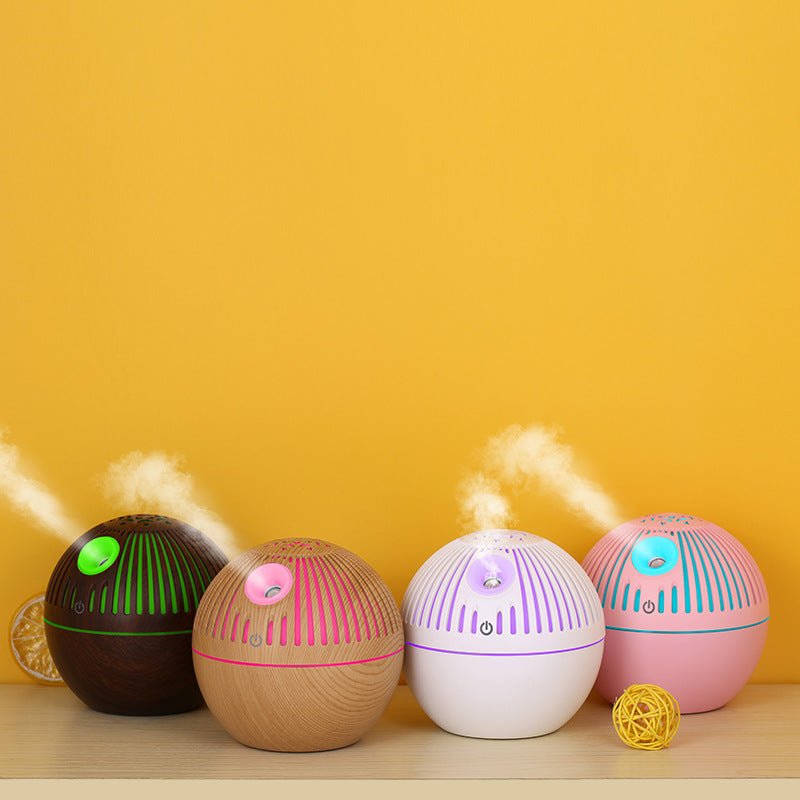 Wood Grain Aroma Humidifier | 7-Color LED Essential Oil Diffuser