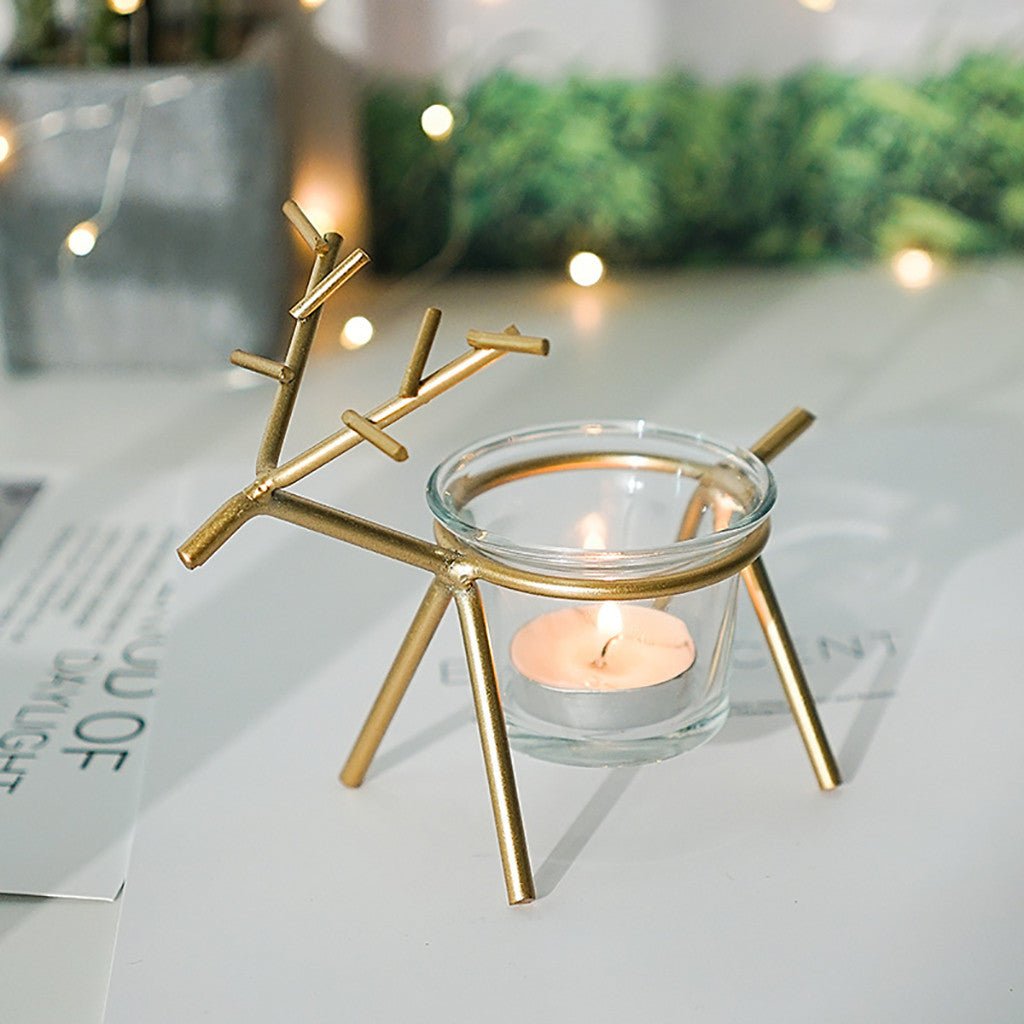 Wrought Iron Deer Candle Holder | Electroplated Glass Home Decor