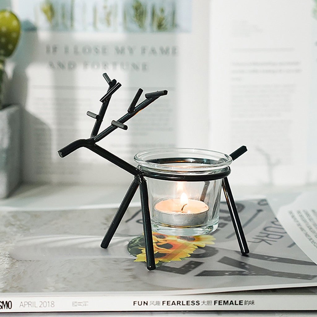 Wrought Iron Deer Candle Holder | Electroplated Glass Home Decor
