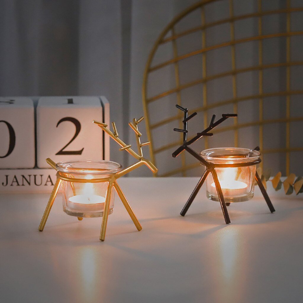 Wrought Iron Deer Candle Holder | Electroplated Glass Home Decor