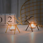 Wrought Iron Deer Candle Holder | Electroplated Glass Home Decor